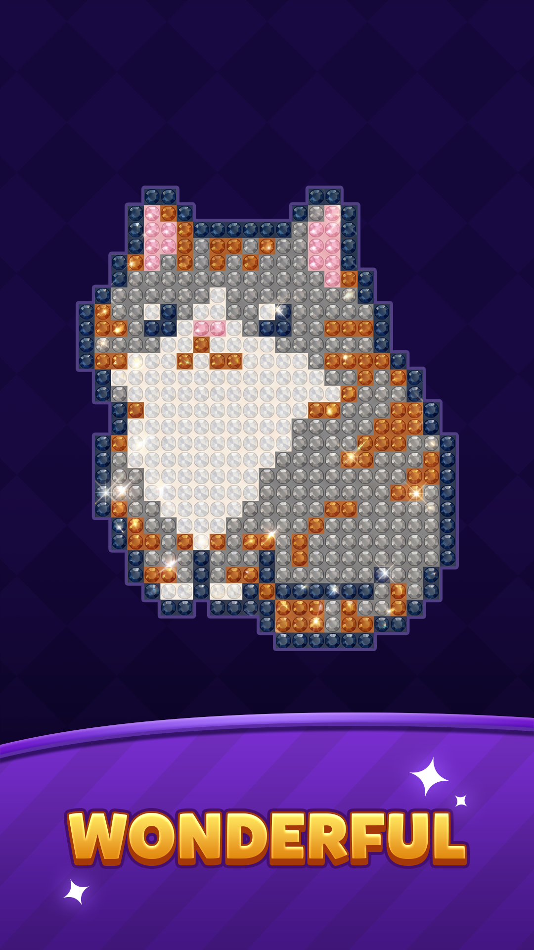 Gem Coloring Match sparkling cat pixel artwork